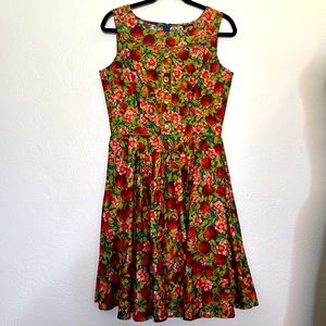 Retrolicious Floral Dress - Peaches & pink flowers, 50s housewife, 1X